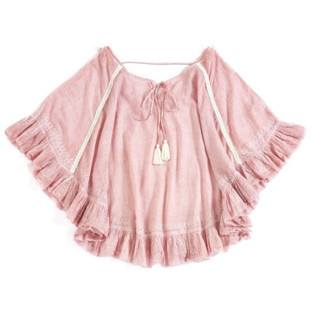 Shiraleah Pink Ruffled Swim Coverup with Tassel Tie